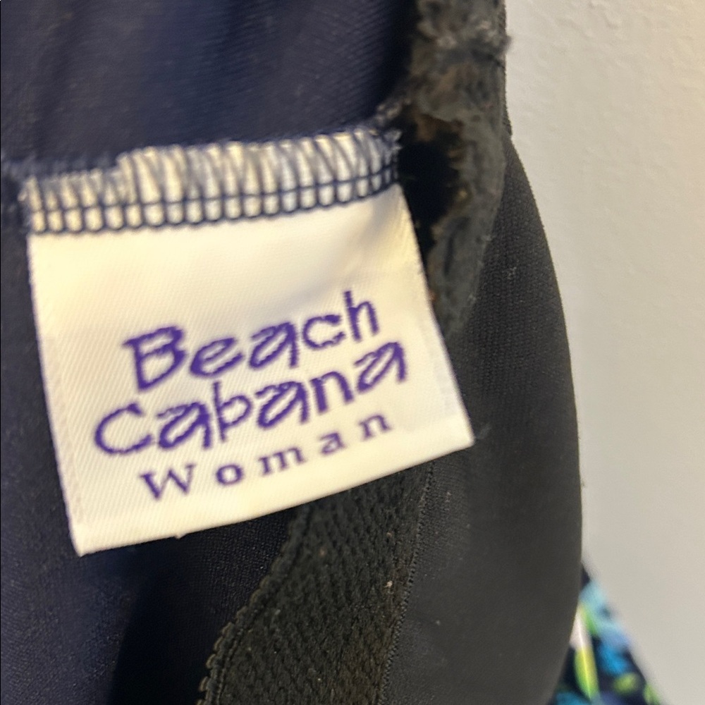 Beach Cabana Floral Print Women's Swimsuit - Blue and Green Size 1X - Picture 6 of 7